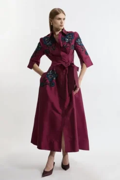 Karen Millen Lydia Millen Tall Embellished Taffeta Woven Shirt Dress Best