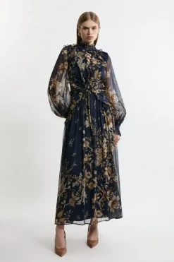 Karen Millen Lydia Millen Tall Ruffle Chiffon Maxi Dress floral Outlet