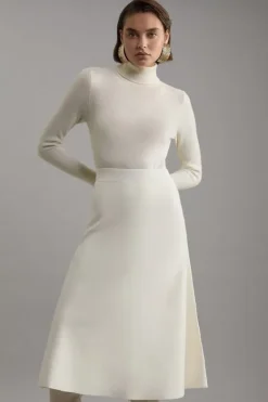 Karen Millen Lydia Millen Viscose Blend Milano Knit Full Midi Skirt cream Sale