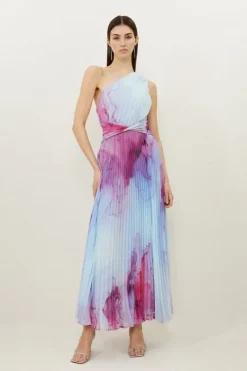 Karen Millen Marble Printed Soft Pleated One Shoulder Maxi Dress pink Outlet