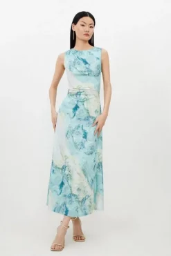 Karen Millen Marble Print Jersey Sleeveless Maxi Dress green Online