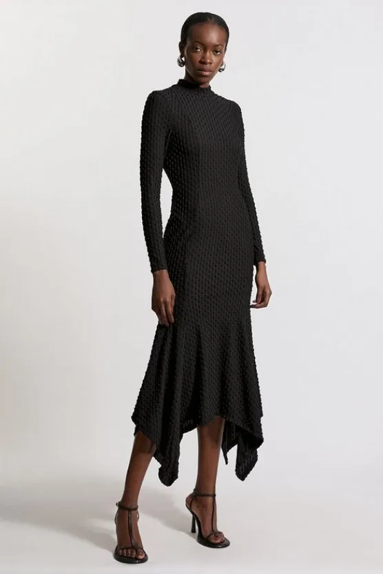 Karen Millen Maxi Textured Jersey Waterfall Dress black Fashion