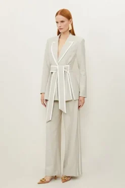 Karen Millen Melange Wide Leg Tailored Suit Set natural New