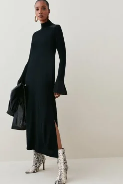 Karen Millen Merino Wool Silk Cuff Maxi Knit Dress black Discount