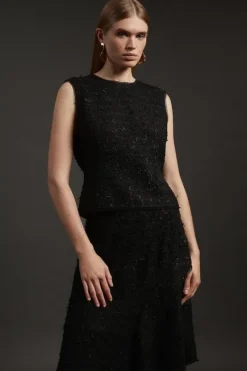 Karen Millen Metallic Boucle Georgette Mix Tailored Top black Outlet