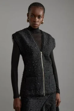 Karen Millen Metallic Boucle Sleeveless Tailored Jacket black Clearance