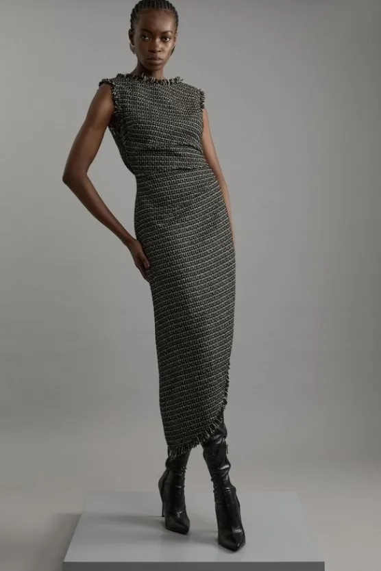 Karen Millen Metallic Boucle Tailored Ruched Midi Dress black Online