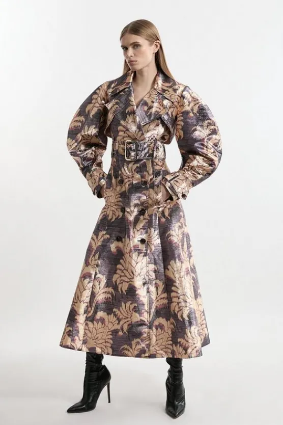 Karen Millen Metallic Tailored Trench Maxi Coat floral Best