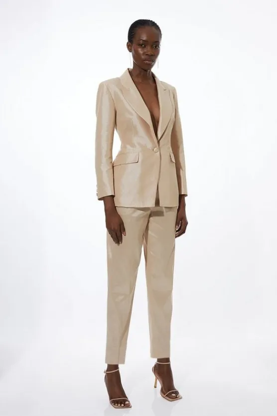 Karen Millen Metallic Taffeta Tailored Suit Set champagne Fashion