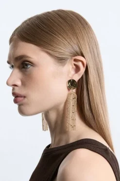 Karen Millen Metal Tassel Statement Drop Earring gold Outlet