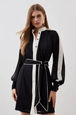 Karen Millen Military Mono Belted Woven Mini Dress black New