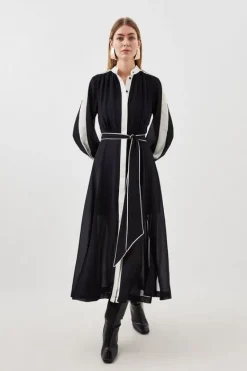 Karen Millen Military Mono Belted Woven Midi Dress black Best