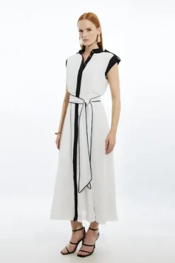 Karen Millen Military Mono Sleeveless Belted Woven Midi Dress neutral Outlet
