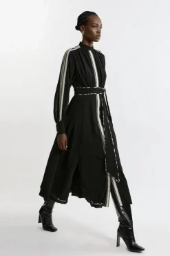 Karen Millen Military Stripe Balloon Sleeve Maxi Dress mono Discount