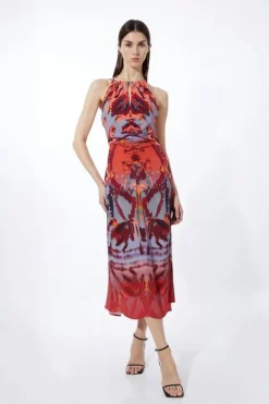 Karen Millen Mirrored Print Satin Crepe Woven Maxi Dress multi Online