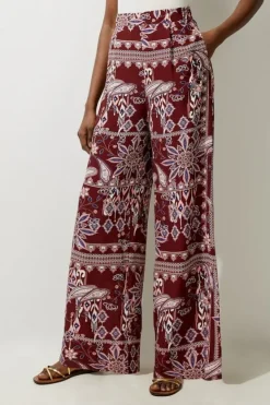 Karen Millen Mixed Print Viscose Crepe Woven High Waisted Pants orange Online