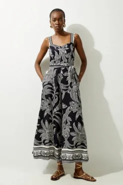 Karen Millen Floral Printed Viscose Woven Strappy Jumpsuit mono Discount