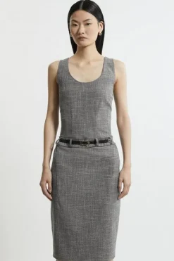 Karen Millen Textured Seam Detail Tailored Midi Dress mono Outlet