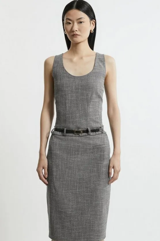 Karen Millen Textured Seam Detail Tailored Midi Dress mono Outlet