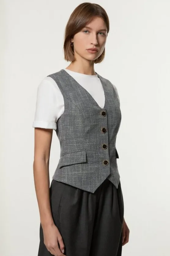 Karen Millen Texture Tailored Vest mono Clearance