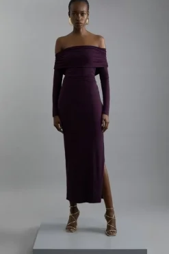 Karen Millen Off The Shoulder Drapey Midi Dress aubergine Best