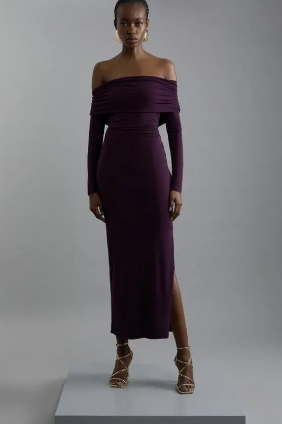 Karen Millen Off The Shoulder Drapey Midi Dress aubergine Best