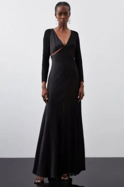 Karen Millen Ooto Sheer Panelled Long Sleeve Woven Maxi Dress black Discount