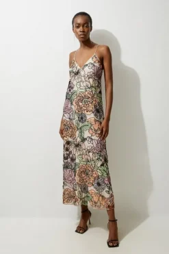 Karen Millen Organdie Sequin & Beaded Woven Strappy Midaxi Dress multi Clearance