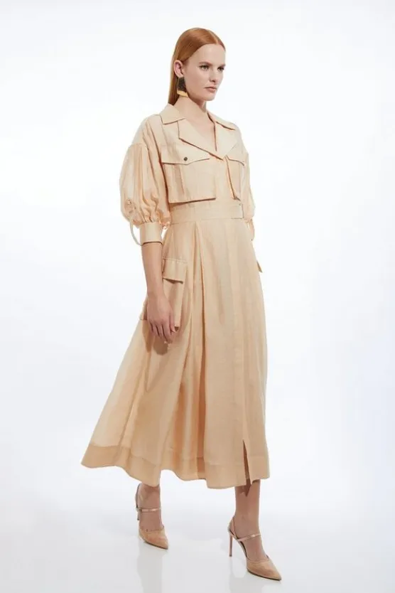 Karen Millen Organdie Slub Utility Pocket Detail Woven Shirt Dress blush New