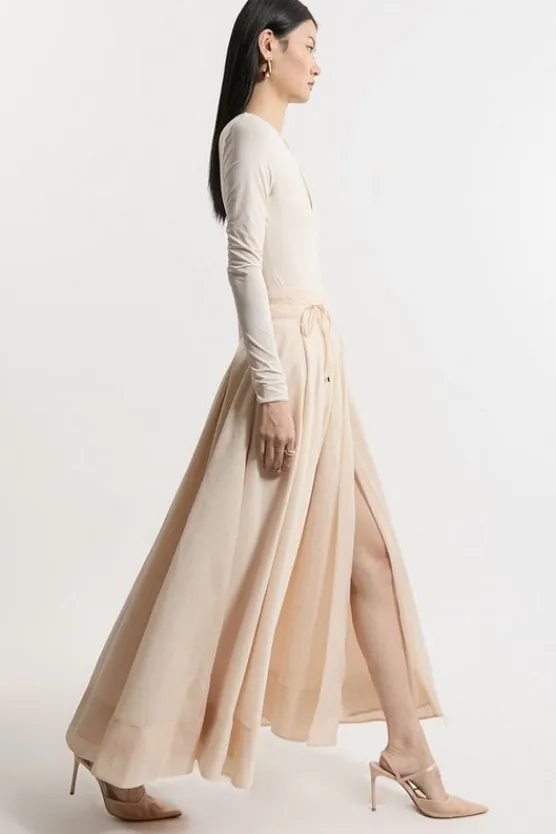 Karen Millen Organdie Split Woven Prom Midi Skirt nude Hot