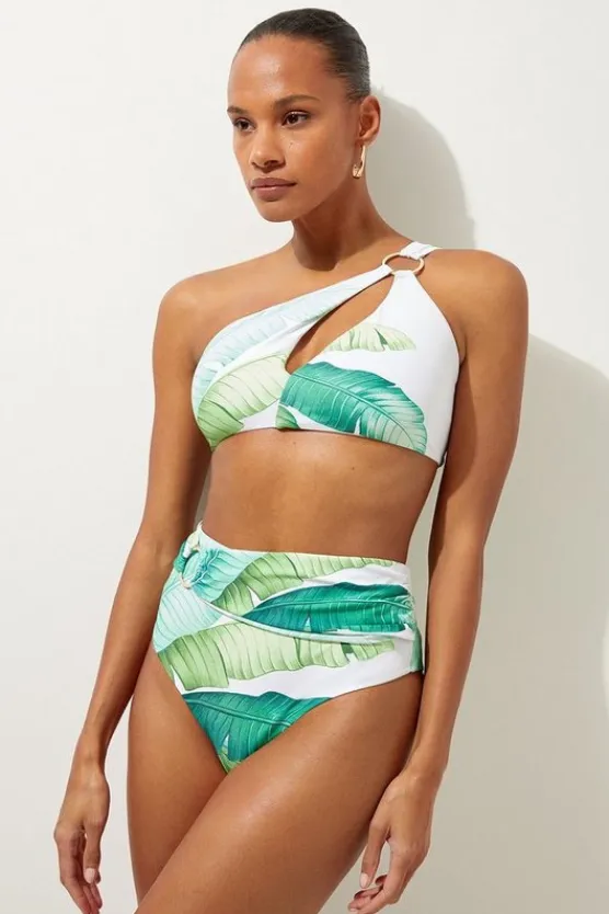 Karen Millen Palm Print Cut Out Detail Bikini Top multi Hot