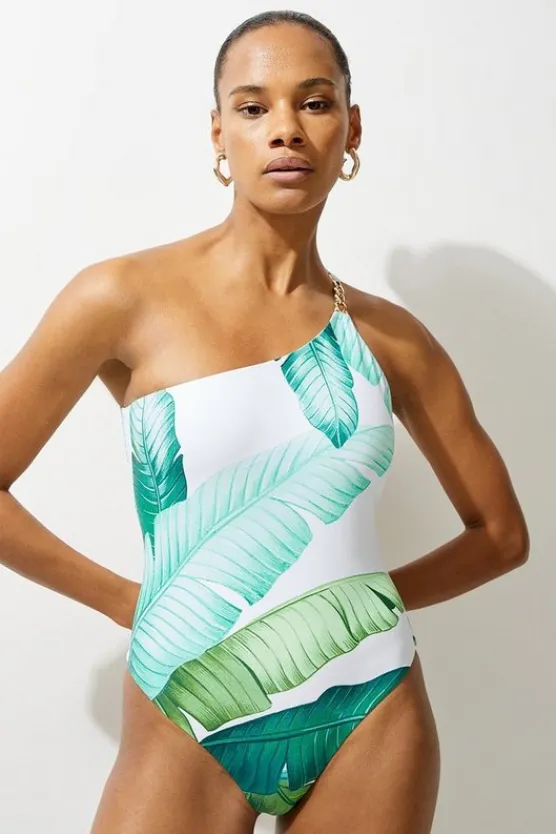 Karen Millen Palm Print One Shoulder Cut Out Swimsuit multi Best
