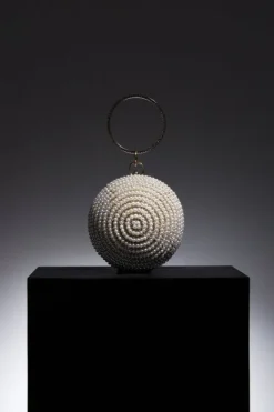Karen Millen Pearl Embellished Ball Shaped Clutch Bag gold Clearance