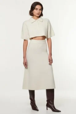 Karen Millen Petite Alpaca Wool Fluffy Full Knit Skirt ivory Hot