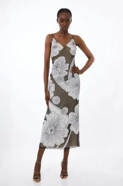 Karen Millen Petite Applique Organdie Woven Midi Dress mono Outlet