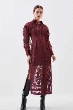 Karen Millen Petite Applique Organdie Woven Midi Shirt Dress fig Discount