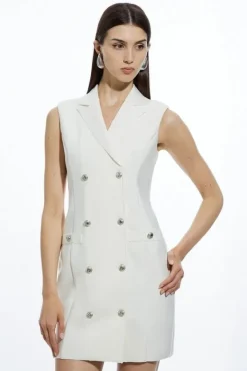 Karen Millen Petite Bandage Figure Form Knit Blazer Style Mini Dress ivory Discount