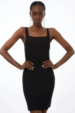 Karen Millen Petite Bandage Figure Form Square Neck Knit Mini Dress black Outlet
