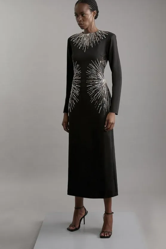 Karen Millen Petite Beaded And Embellished Ponte Jersey Midi Dress black Online