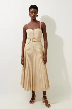 Karen Millen Petite Button Detail Strappy Woven Midi Dress khaki Best