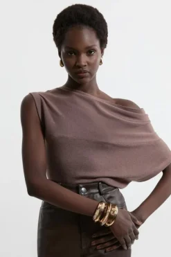 Karen Millen Petite Cashmere Blend Off The Shoulder Knit Top taupe Best