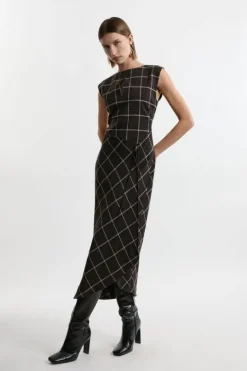Karen Millen Petite Check Ruffle Tailored Midaxi Dress brown Discount