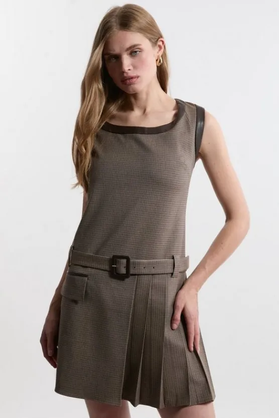 Karen Millen Petite Check Skirted Pleated Dress multi Sale
