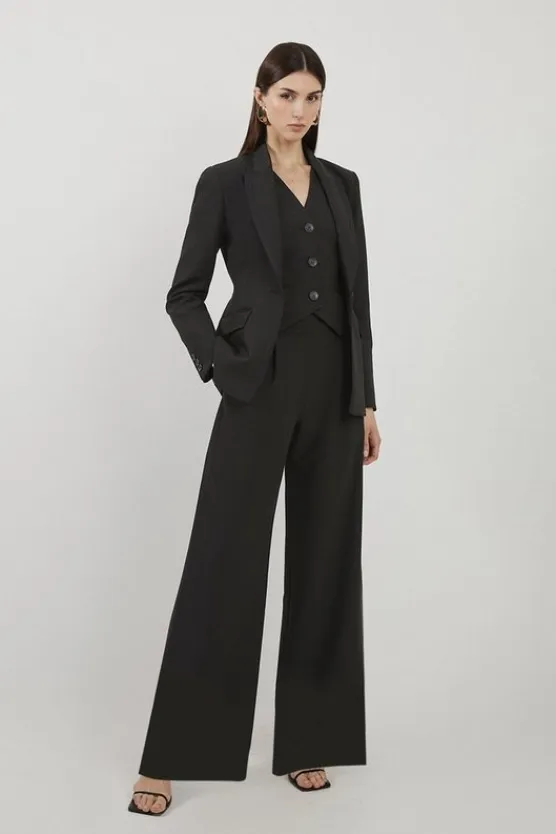 Karen Millen Petite Clean Tailored Grosgrain Tipped Wide Leg Pants black Hot