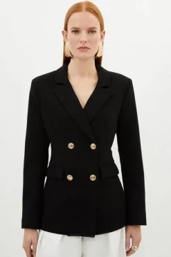 Karen Millen Petite Compact Essential Tailored Double Breasted Blazer black Hot