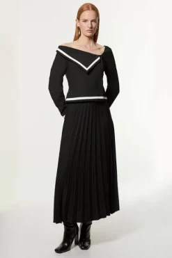 Karen Millen Petite Compact Stretch Asymmetric Neck Color Block Pleated Tailored Midaxi Dress mono Online