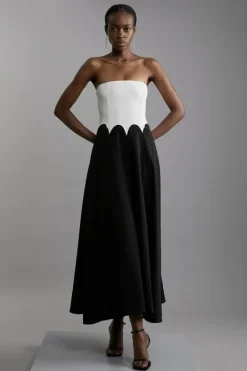 Karen Millen Petite Compact Stretch Color Block Tailored Bandeau Midi Dress mono Best