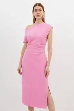 Karen Millen Petite Compact Stretch Drop Shoulder Tailored Midi Dress pink Discount