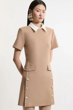 Karen Millen Petite Compact Stretch Formal Tailored Dress camel Clearance