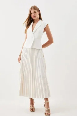 Karen Millen Petite Compact Stretch Insert Panel Soft Skirt Tailored Midi Dress ivory Hot
